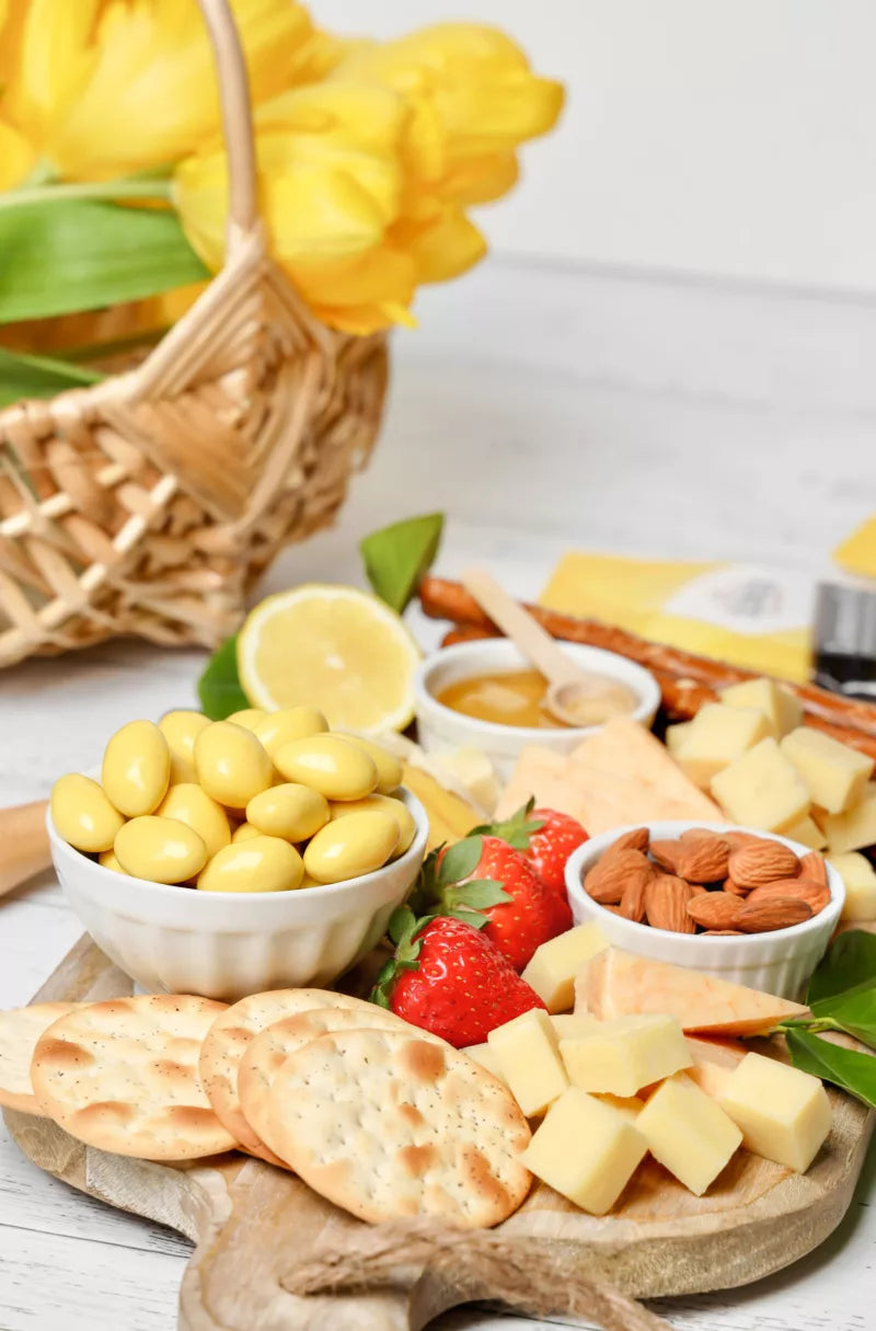 cheese, fruit, crackers platter