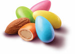 Close up of jordan almond candy in pastel colors