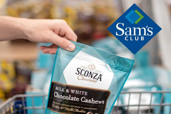 Sconza Milk and Caramelized White Chocolate Cashews Now Available at Sam’s Club!