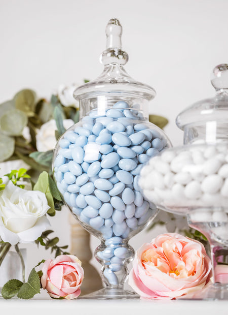 pastel blue jordan almond in candy dish