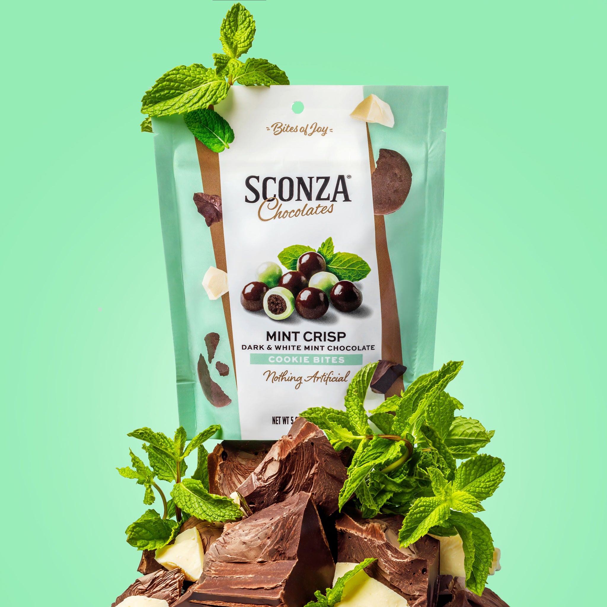 Mint Crisp Cookie Bites, 5oz | Sconza Chocolate