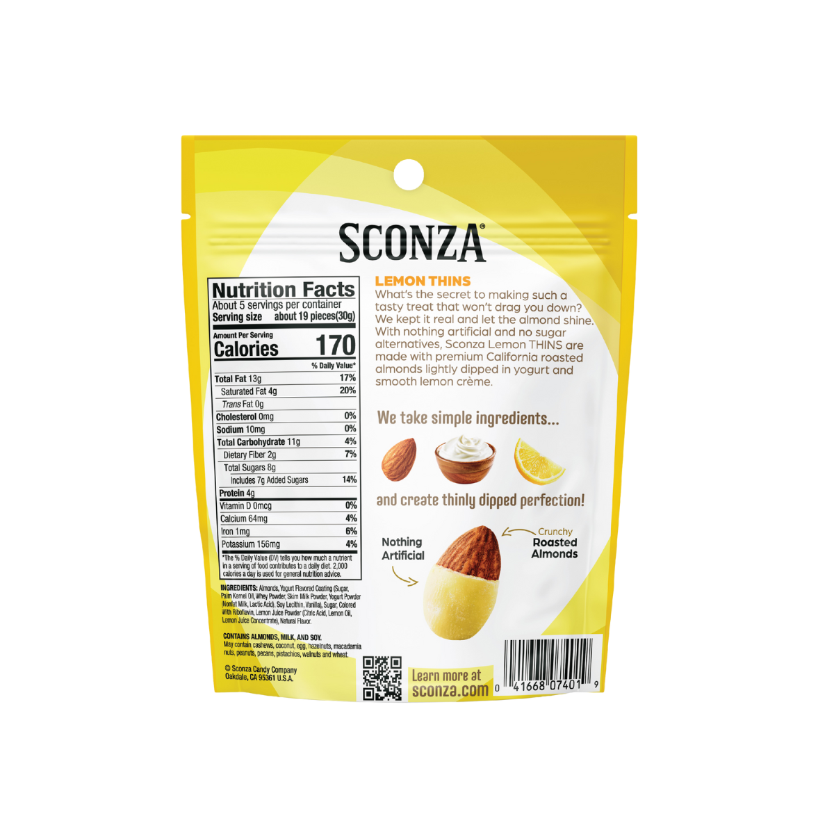 Sconza lemon thins packaging with nutritional information on a white background