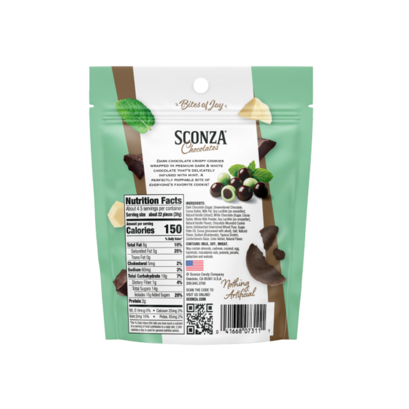 Sconza Chocolates packaging with a white background